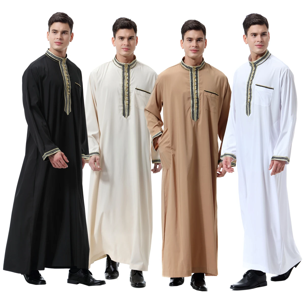 

HJ EMMR04 Factory Customization Thawb Caftan Top Quality Muslim Man Abaya Alaseel Latest Ikaf Thobe Men, White, black, camel, beige