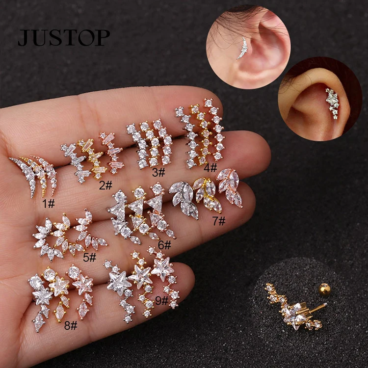 

Stainless Steel Ear Piercing Jewelry Five Pointed Star Zircon Earrings Female Simple Screw Earbone Nail Earrings Jewelry Earring