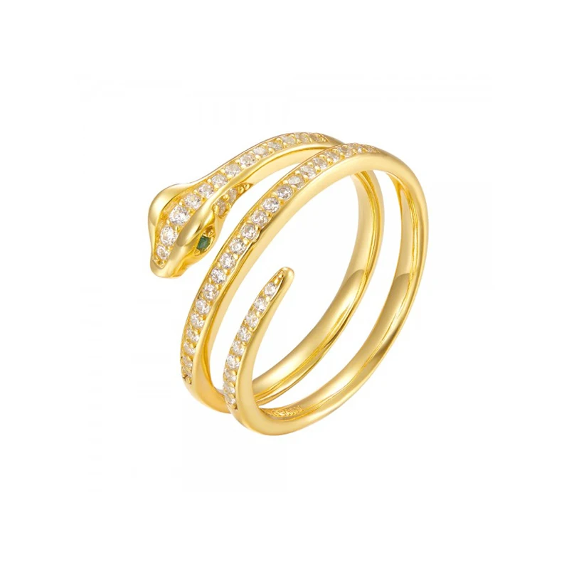

CANNER 18k Plated Gold Double Line Ring Jewelry Zircon Diamond Hiphop Silver Snake Rings Women