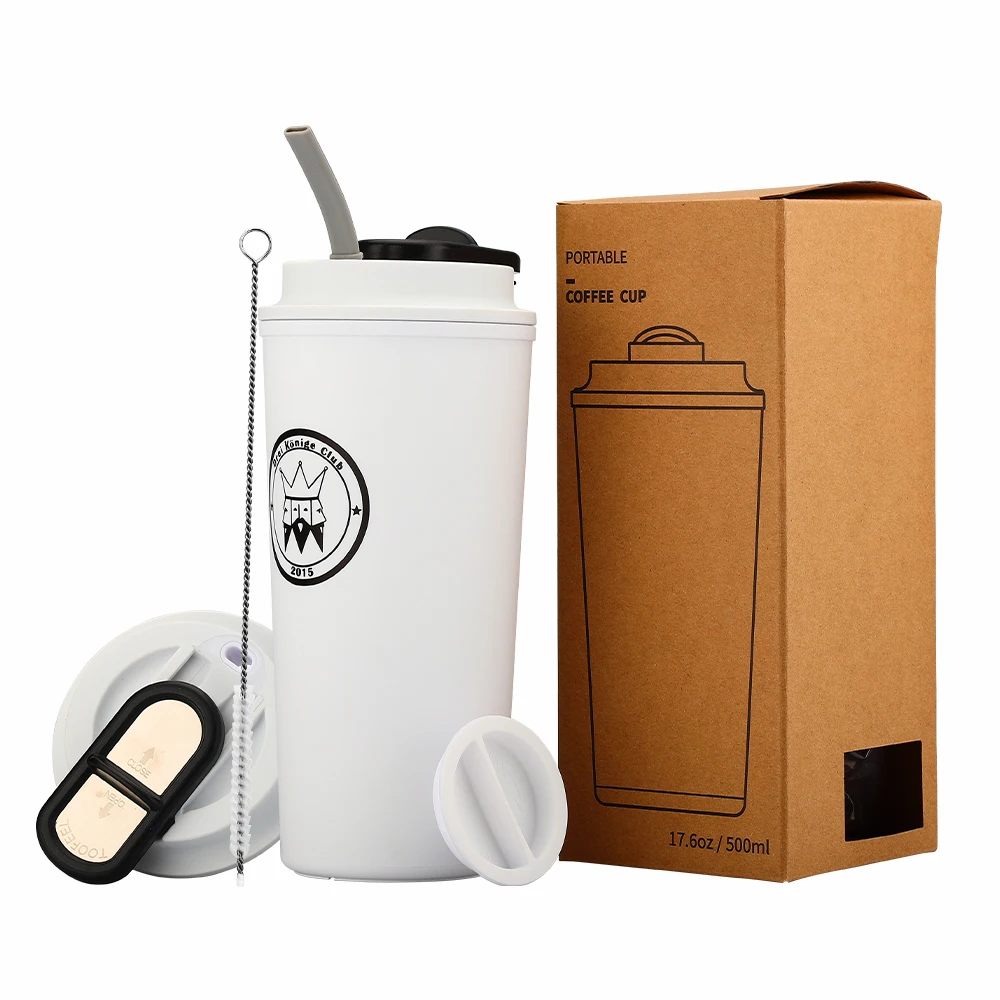 

High Quality Reusable 500ml PP Plastic Travel Insulated Coffee Mug with Leak-proof Lid and Silicone Straw Custom Color and Logo, Customized color