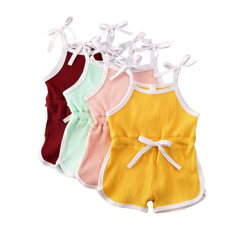 

6M-5Y Summer Baby Clothes Baby Girls Ribbed Cotton Rompers Jumpsuit