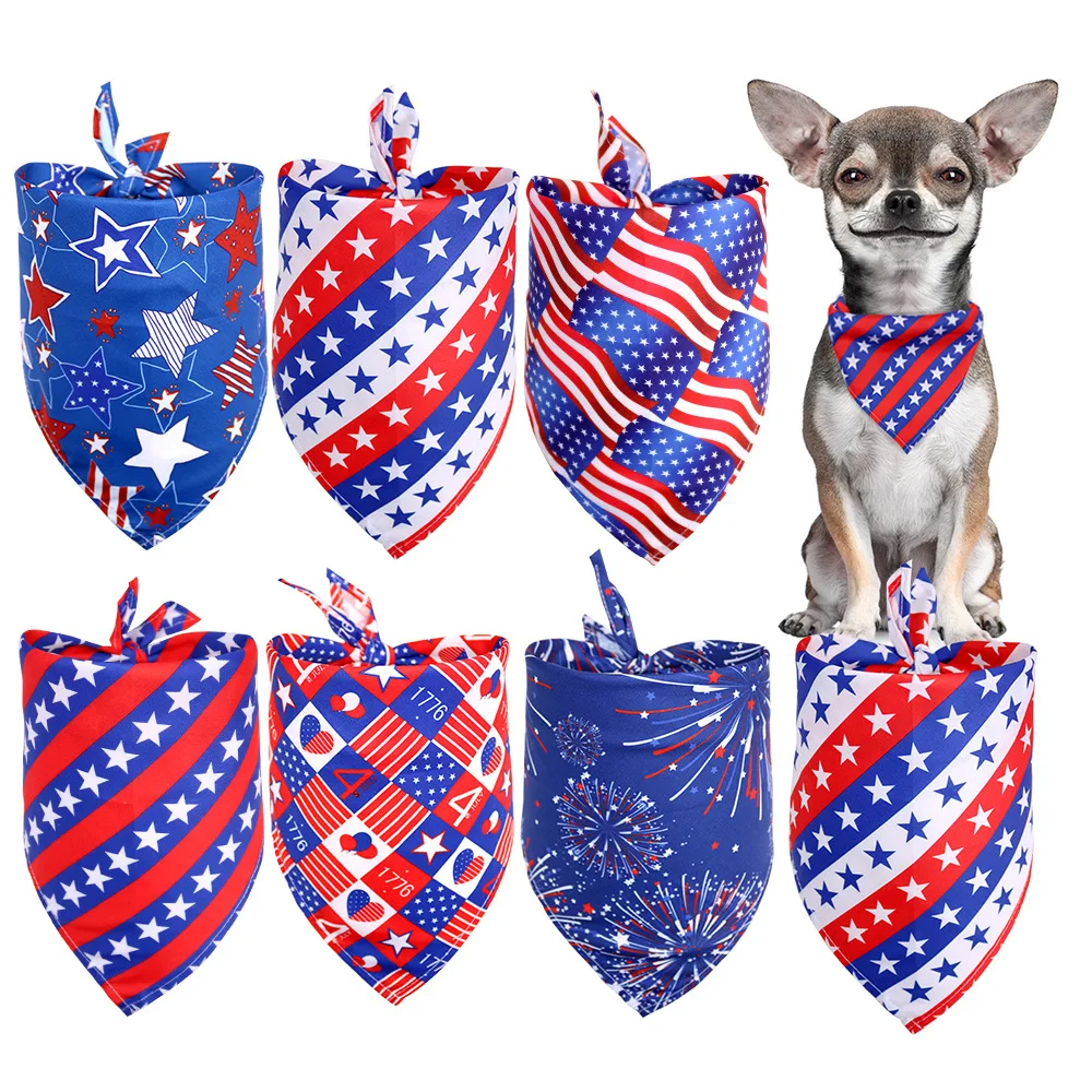 

Pet Neckerchief Festival Triangle Bibs American Flag Dog Bandanas for 4th of July Independence Day