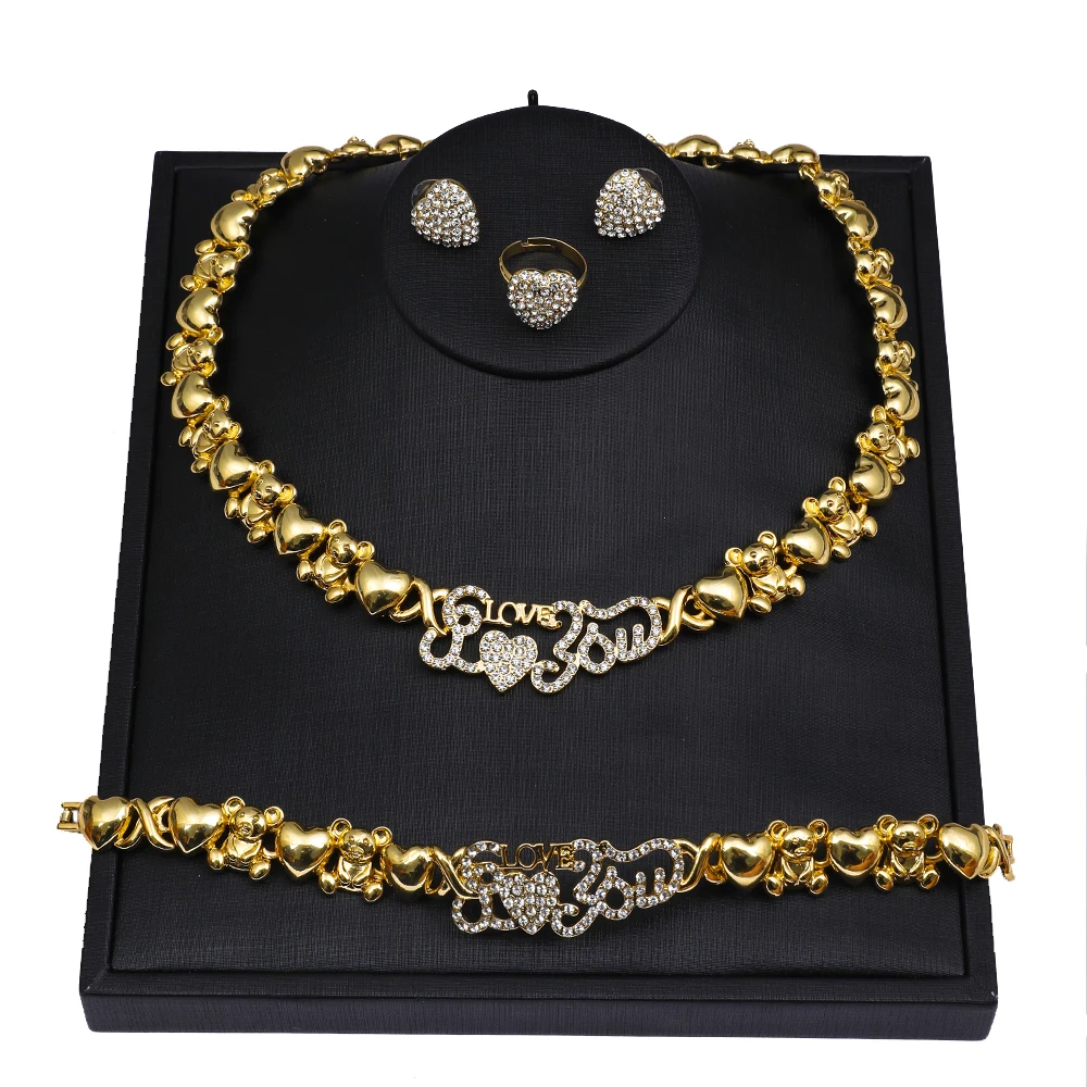 

High quality 18K gold-plated X teddy bear I love you kids jewelry set