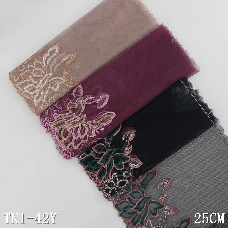 

spot sale 24.5cm fancy mesh beautiful flower shiny embroidery fabric lace for clothing