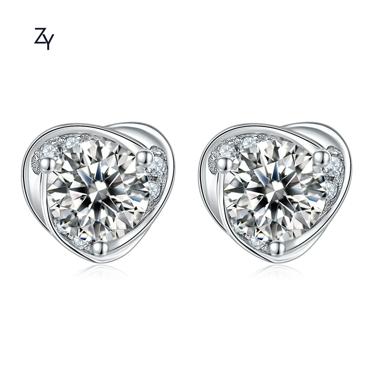 

ZHUANGYEE Luxury heart loose diamond Round Cut 0.5 ct*2 moissanite 925 Sterling Silver 18k gold cc Earrings for women Jewelry