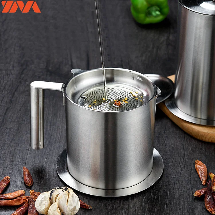 

Oil Strainer Pot for Kitchen 304 Stainless Steel Grease Strainer and Container with Dust-Proof Lid and Handle
