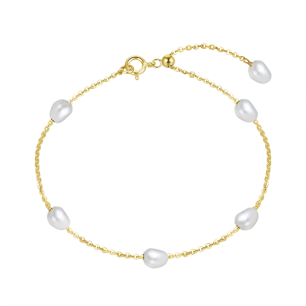 GPB08 925 Sterling Silver 14k Gold  Adjustable Bracelet Cultured Irregular Freshwater Pearl AAA Handpicked Pearl Bracelet
