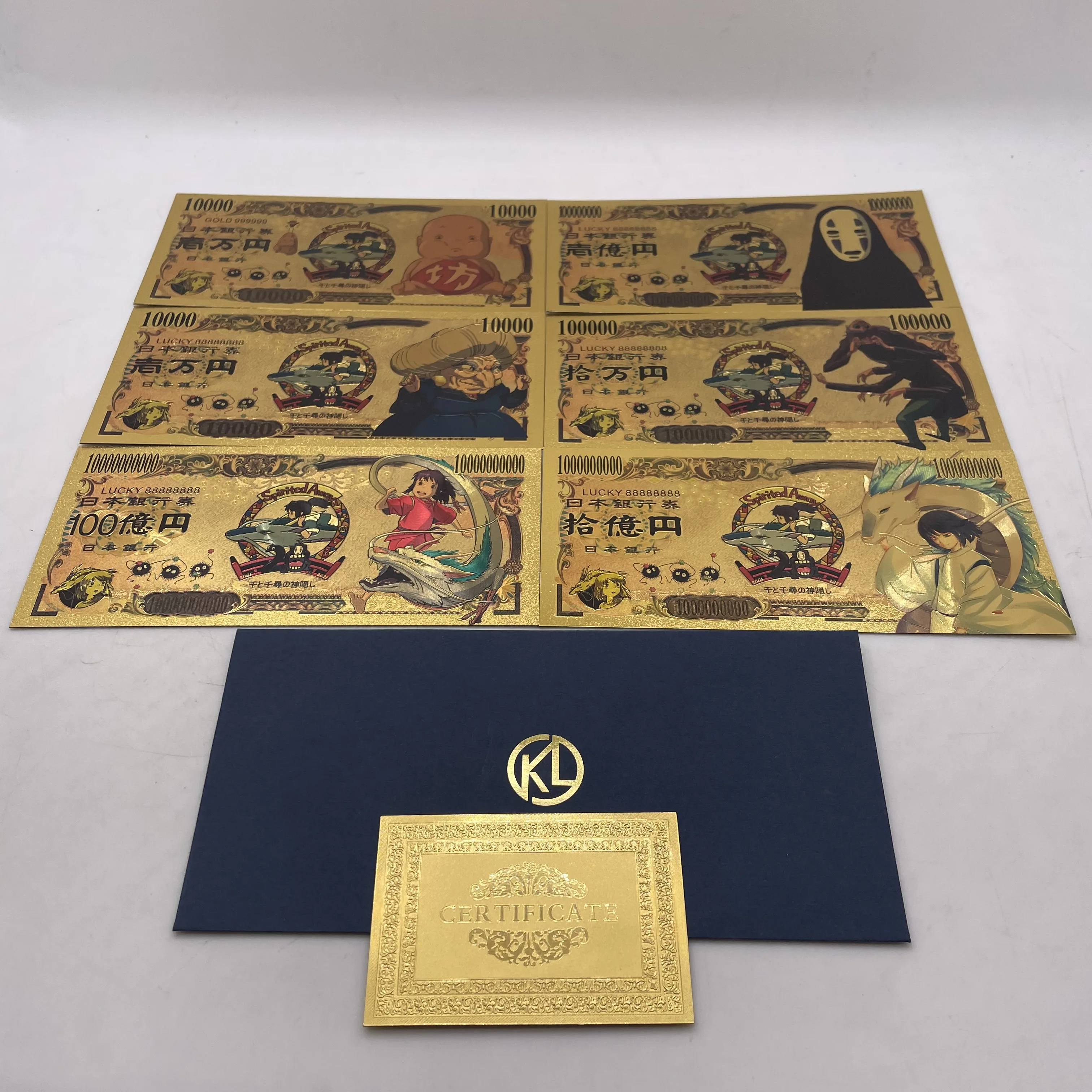 

6 Designs Japanese Anime Spirited Away Cards High Quality Gold Manga Banknote Collectible For Home Decor Toys and Children Gifts