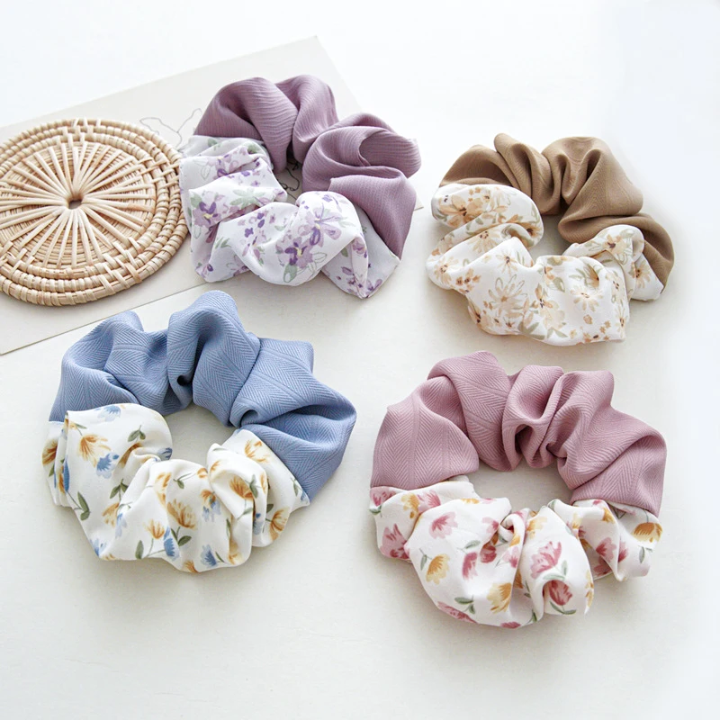 

MIO Handmade Summer Fabric Hair Scrunchies For Girls Lady Flower Pattern Hair Bands Accessories Women Elastic Tie