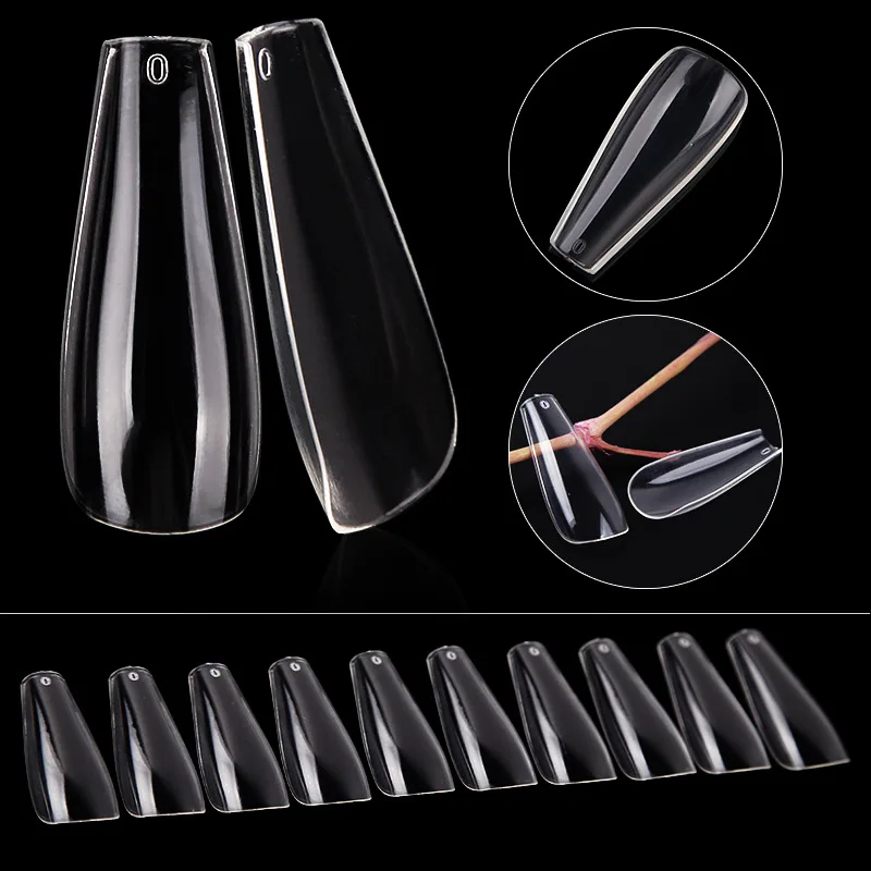 

600PCS Press On Long Coffin Artificial Nails ABS Ballerina Full Cover Clear Nails Tips
