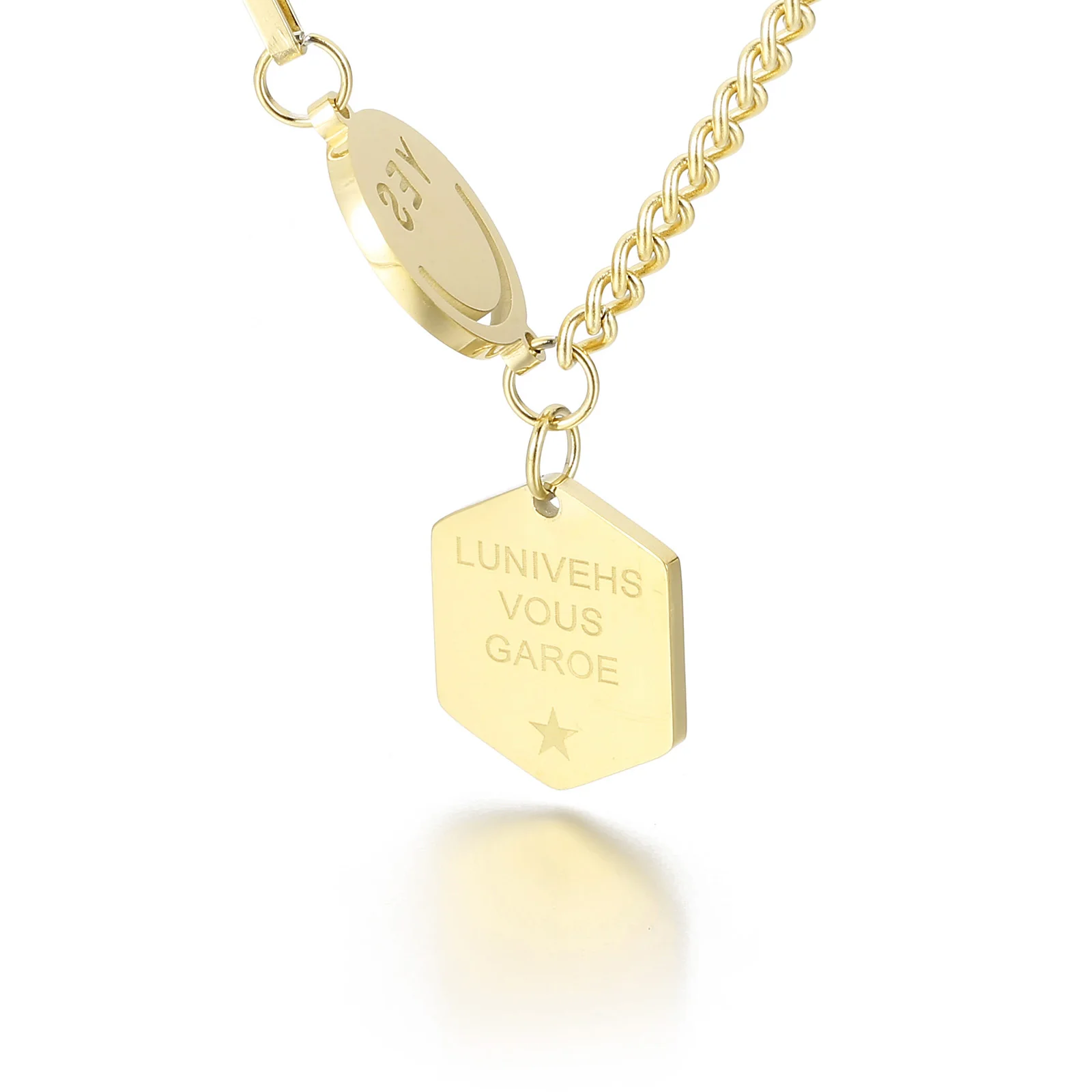 

Stainless Steel Fashion Link Chain Women Hexagonal Pendant Necklace, Other