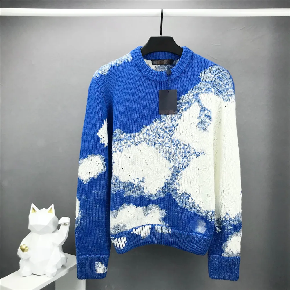 

2021 new luxury brand 1:1 high end fashion casual Cloud pattern intarsia hand knitted sweater for woman and man