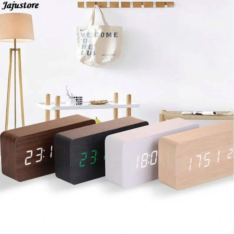 

Alarm Clock Led Creative Digital Wooden Usb Electronic Desktop Bedside Table With Temperature Gauge