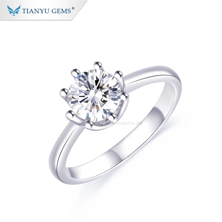 

Tianyu gems customized 8 prongs white gold engagement 1ct round cut moissanite solitaire ring