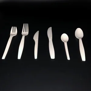 Image of Y05 pla plastic sugarcane bagasse spoon bamboo biodegradable disposable cutlery biodegradable sporks spoon fork wholesales