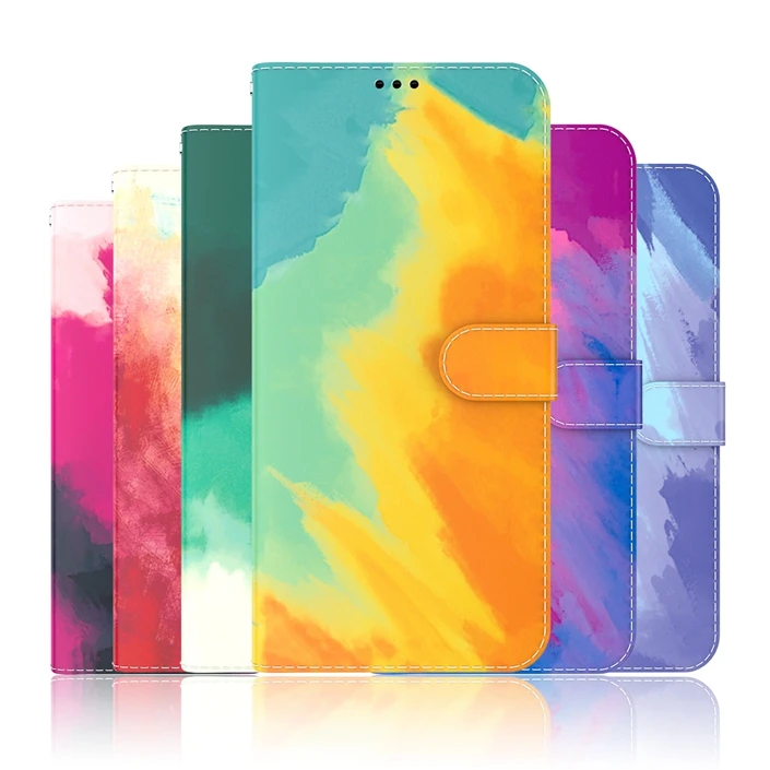 

Fashion Water Color Wallet Leather Phone Case For Iphone 12 Mini 12 PRO MAX 11 X XS Max XR 7 8 Plus SE 2020 6 Flip Cover Pouch