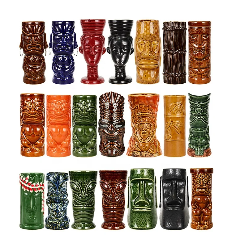 

Best Selling custom cheap ancient Different Types Porcelain Creamic Hawaiian Tiki Mug Cups Glasses, Customized color