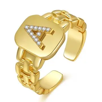 

Hot Sale Gold Plated Ring Letter Open Ring Chunky Adjustable Alphabet Initial Ring for Women, As picture shows