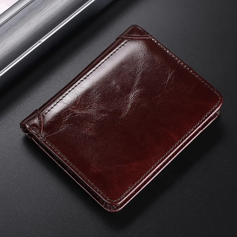 

Men 's Genuine Leather Wallet RFID Short Casual Driving License Full-grain Leather, Black