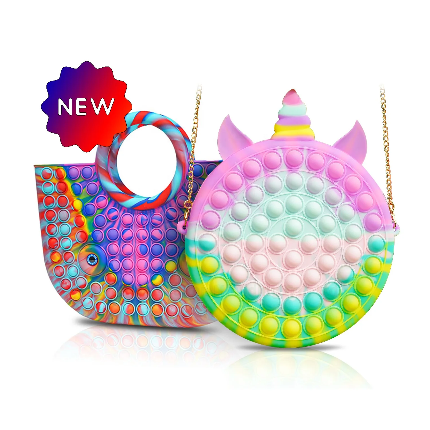 

Pop Bubble Its Push Tote Bag for Women Colorful purse Handbags Packable Beach Purses Unicorn fidget Bag Sensory Toy Relieve, Yellow,pink , green, rainbow