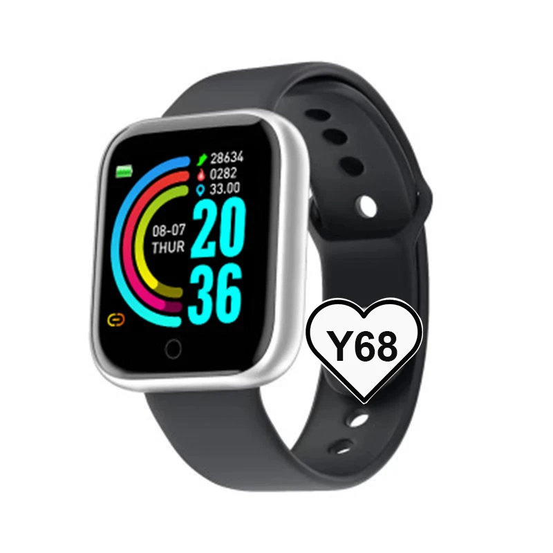 

2021 Hot Selling Waterproof Y68 Smartwatch D20 Reloj Inteligente Fitpro App D20 Smart Watch Y68 health fitness tracker, Black/white/pink