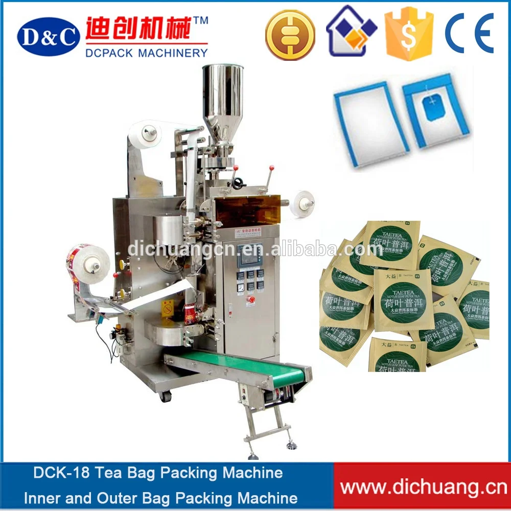 Tea bag in bag packing machine/ automatic Inner and outer bag tea packing machine DCK-18/ tea bag with thread with label for sac