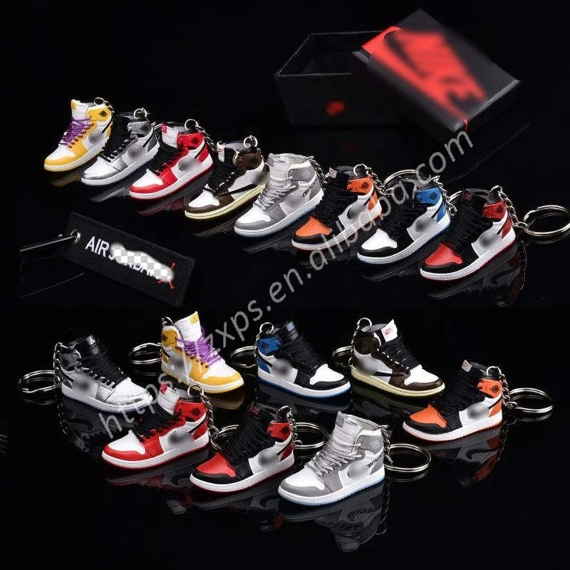 

Real Factory Wholesale PVC Plastic Rubber AJ1 Trainers Sneaker Keychain 3D Basketball Sport Gym Shoes Key chain Ring With Box