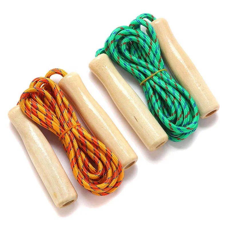 

Wholesale Custom Logo Training High Quality Equipment Gym Kids Green Jumping Ankle Wooden Handle Wood Fitness Skip Jump Rope, Green, red, blue, yellow