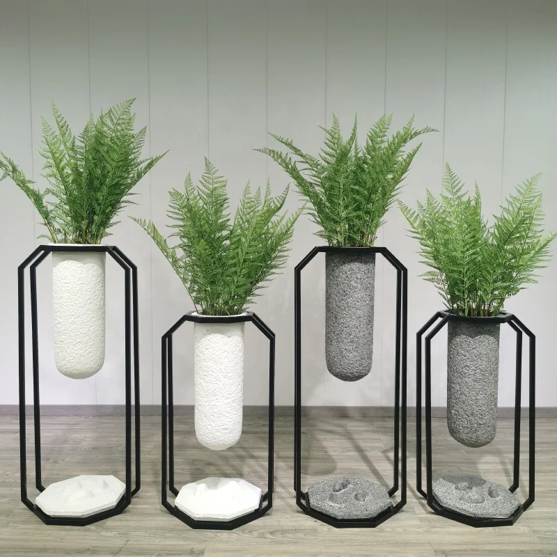 

New Design Tall Fiberglass Flower Pot with Holder FRP Planter for home garden decor, Customized color