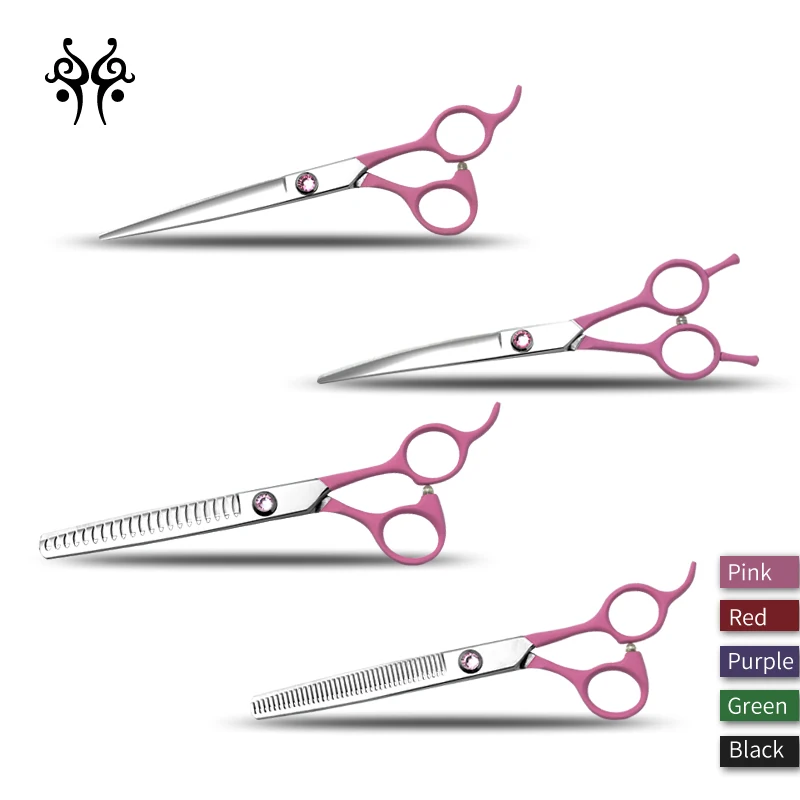

Hot Selling 7.0 Inches Stainless Steel Multi-Color Pet Grooming Scissors Sets For Dogs & Cats, Cherry pink/retro red/noble purple/mint green/elegant black