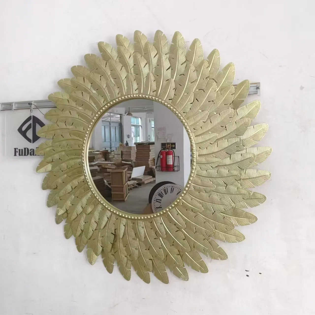 96cm Large Luxury Metal Wall Decoration Contemporary Feather Shape Iron Art Golden Mirror Home Decor Hotel Gift Dropshipping DDP