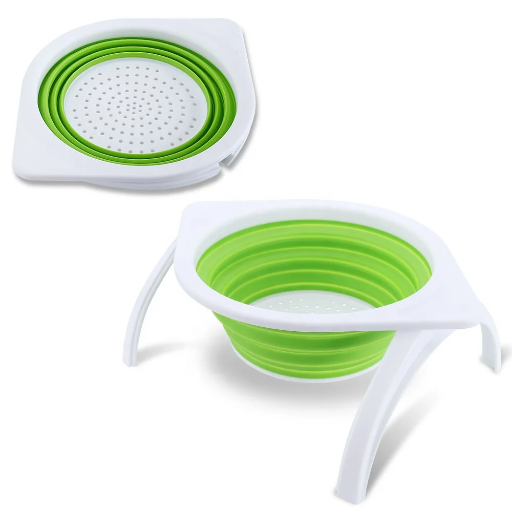 

escurridor de verduras Kitchen Silicone Foldable Food Strainer Basket Collapsible Colanders With Folding Stand