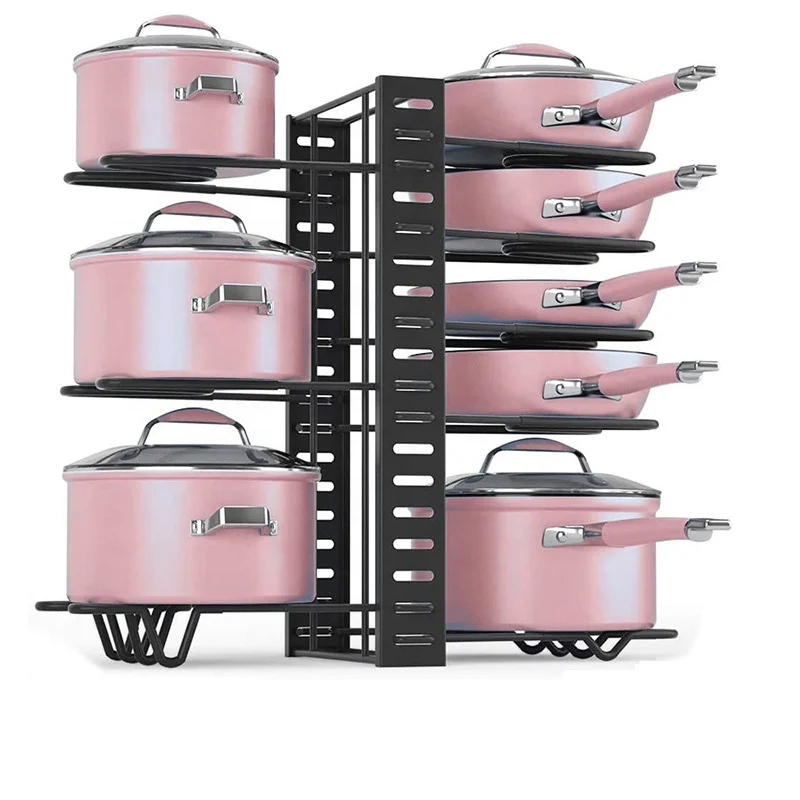 

Multi-layer Adjustable Multifunction Kitchen pan rack storage organizer, Pot and Pan Lid Organizer Holder Rack