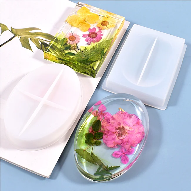 

DL DIY handmade epoxy resin high mirror dried flowers soap box toilet soap box candle holder silicone mold, Transparent