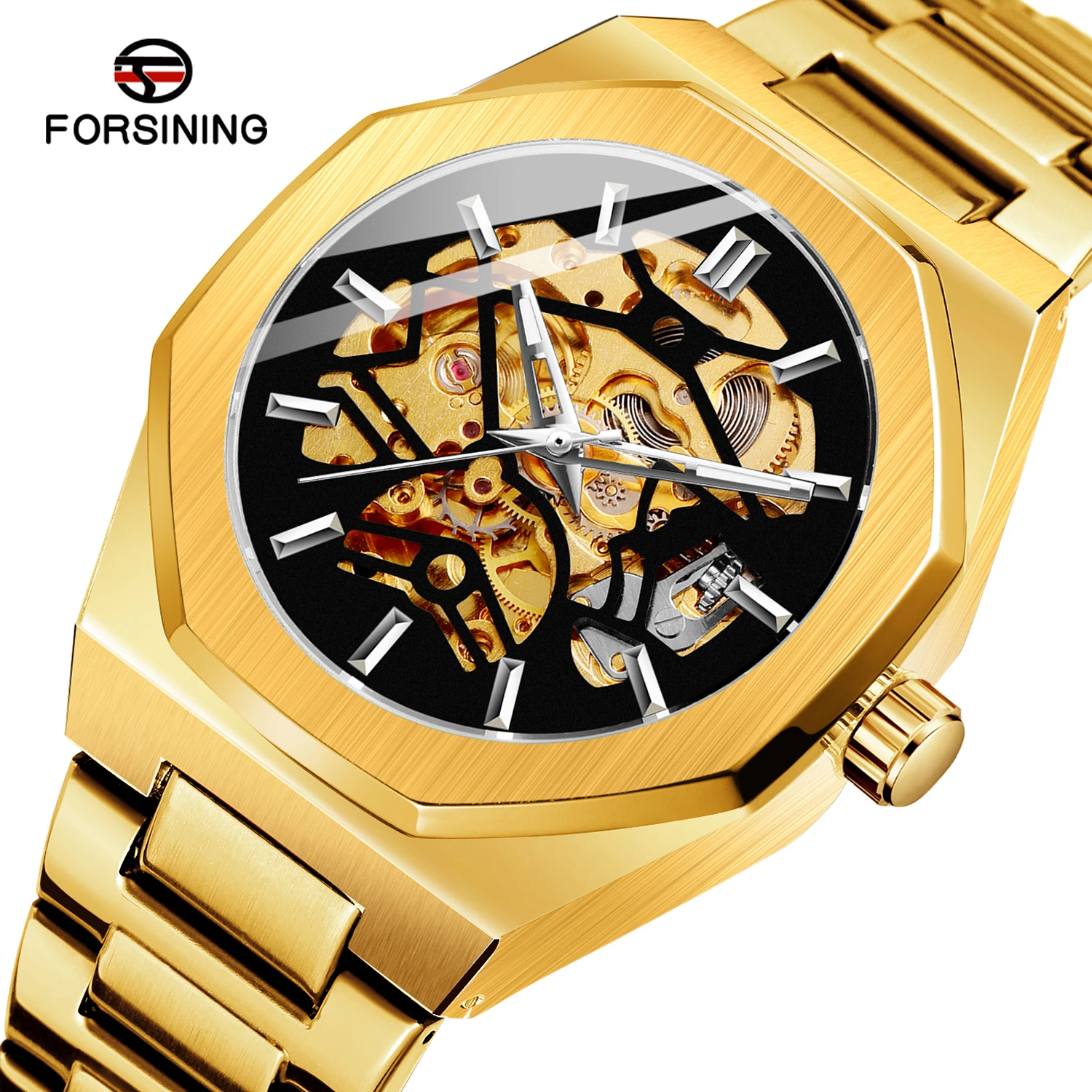 

China FORSINING Factory WristWatch Male Horloge OEM Custom Men Mechanical Automatic Skeleton Watches for wristwatches man, 5 colors