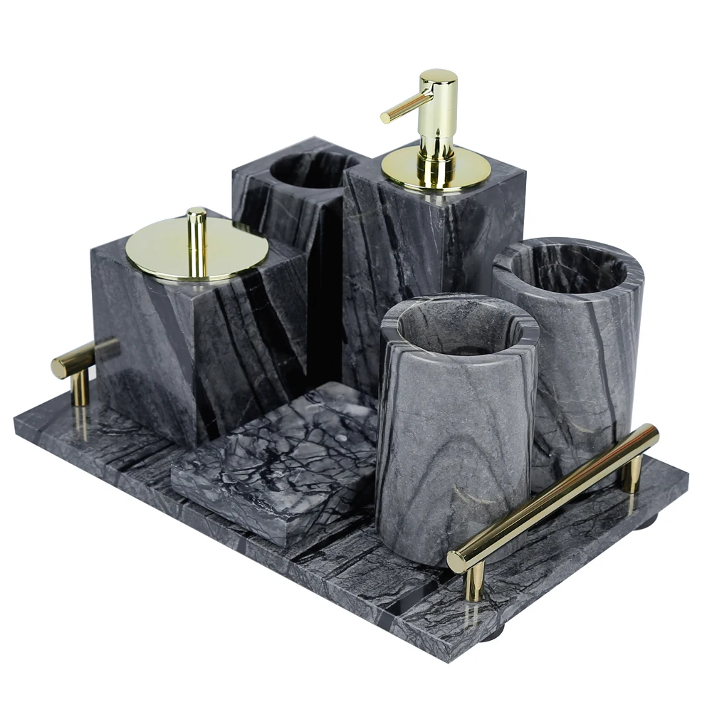 

Home Marble Bathroom Accessories Set Marble Effect Accessory Bathroom Set, Grey