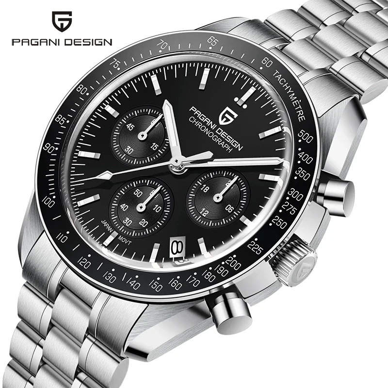 

2022 New PAGANI DESIGN 1701 Luxury Vintage Quartz Sport Watch Men 316L Stainless Steel Japan VK63 Movt Chronograph Wristwatches, Shown