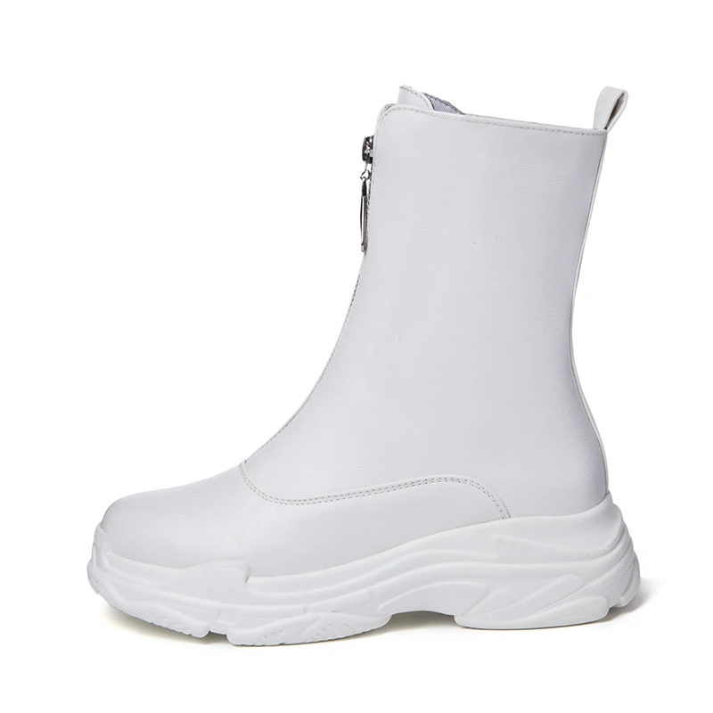 

Casual round head Solid color Front Zipper women's booties