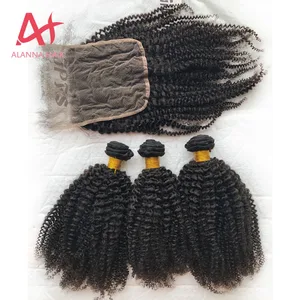 Hot Sale Best Quality Human Hair Weave Bundles 10-40 100% Raw Unprocessed Virgin Mongolian Kinky Curly Hair With Closure