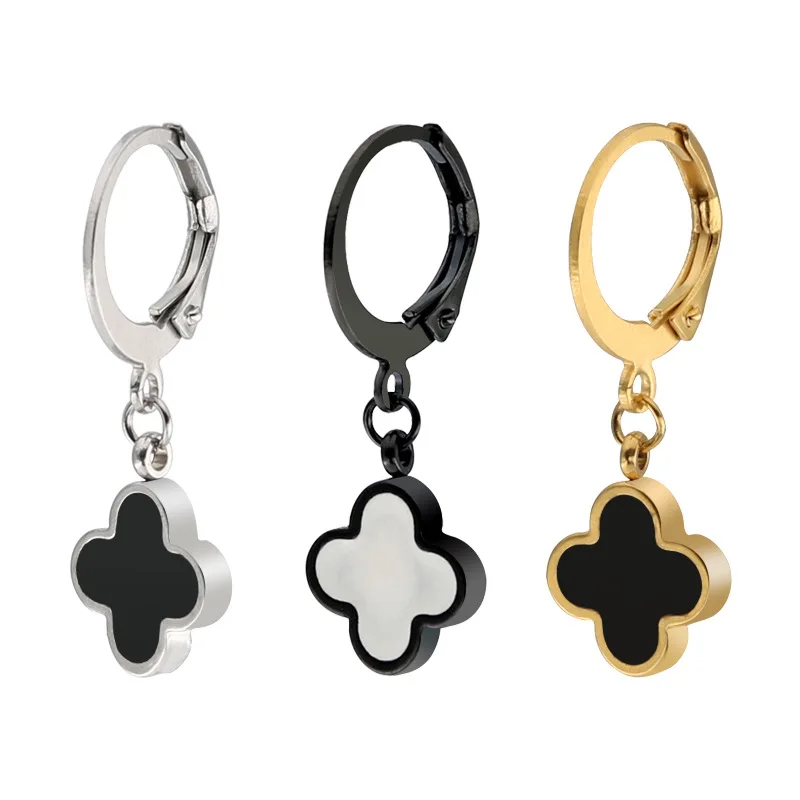 

HONGTONG Factory Direct Sale Hot Trend Fashion High Quality Stainless Steel Round Oil Drop Four-Leaf Clover Earrings, Picture