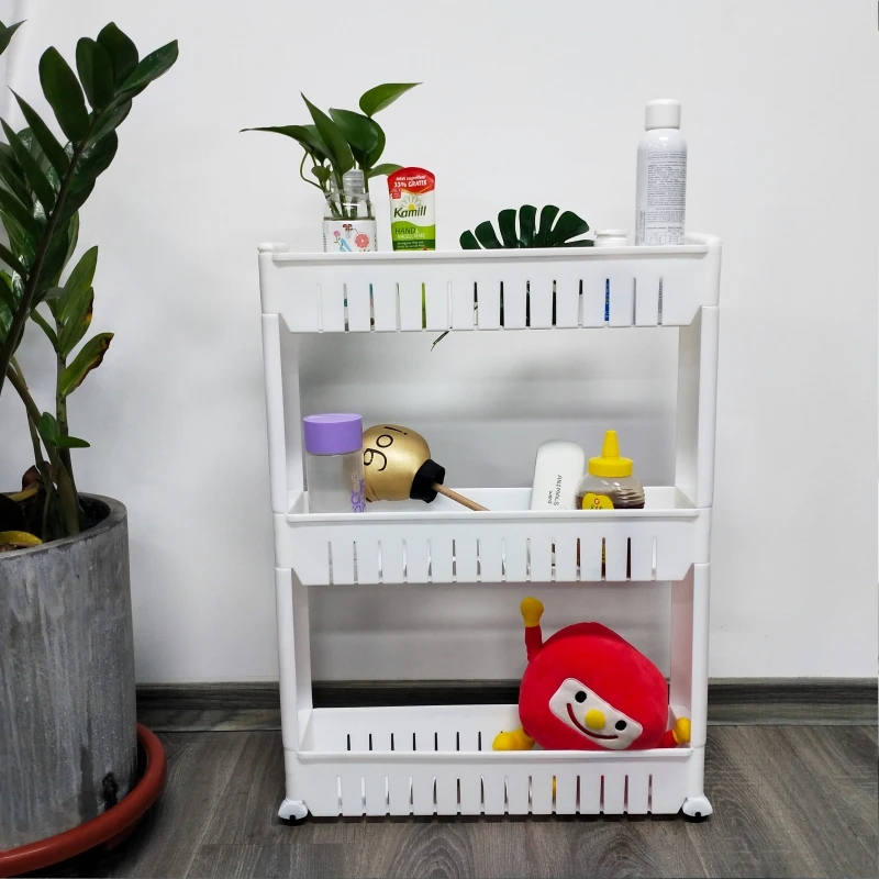 

hot selling slim storage cart plastic storage rack with wheel