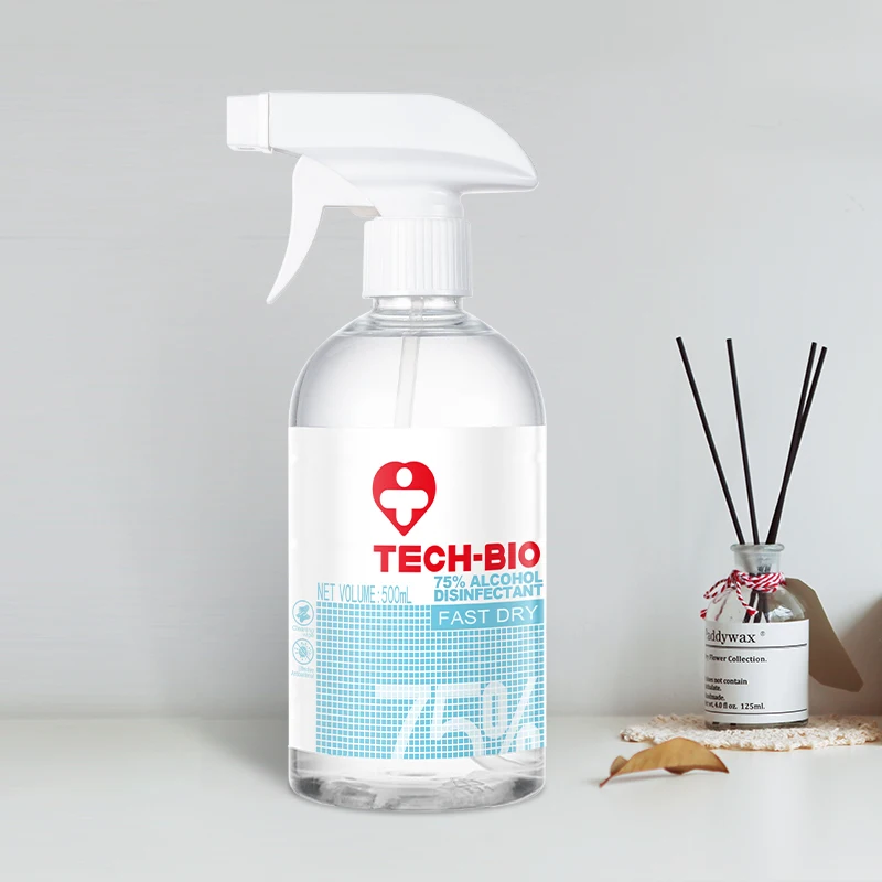 

TECH-BIO alcohol spray Factory Wholesale Price Disinfectant 75% Alcohol Portable alcohol spray, Transparent liquid