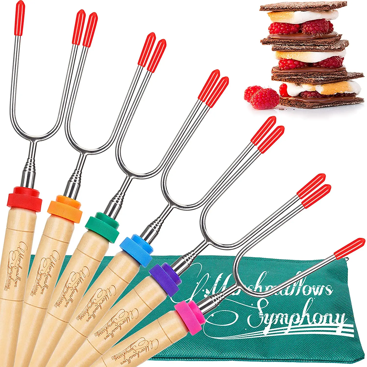

Campfire Roasting Sticks for Marshmallow Hot Dog,Set of 6 Telescopic Smores Skewers