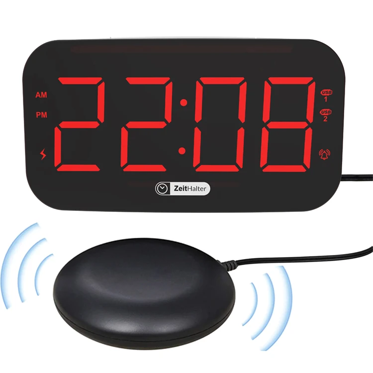 

Popular multifunctional digital bed pillow vibration alarm clock dual USB mobile phone charger large shaker clock