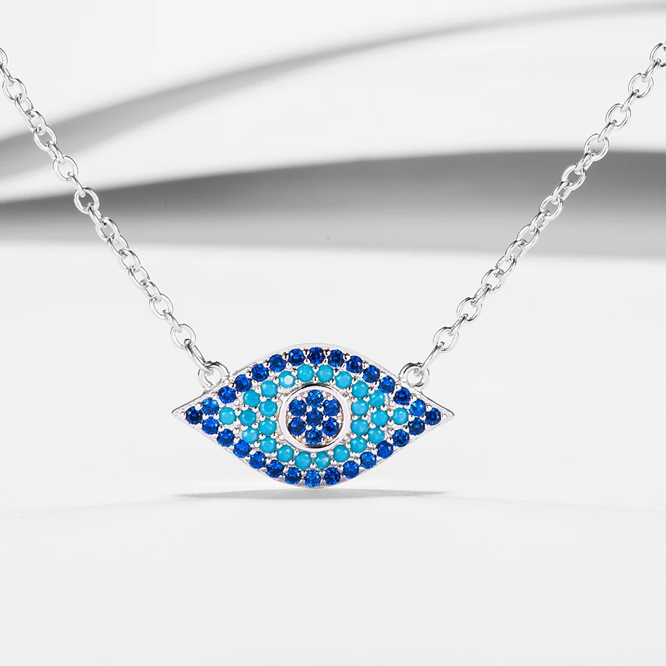 

Original Design 925 Sterling Silver Necklace With Blue Crystal Blue Eye Pendants Necklaces Fit Women Fashion Jewelry