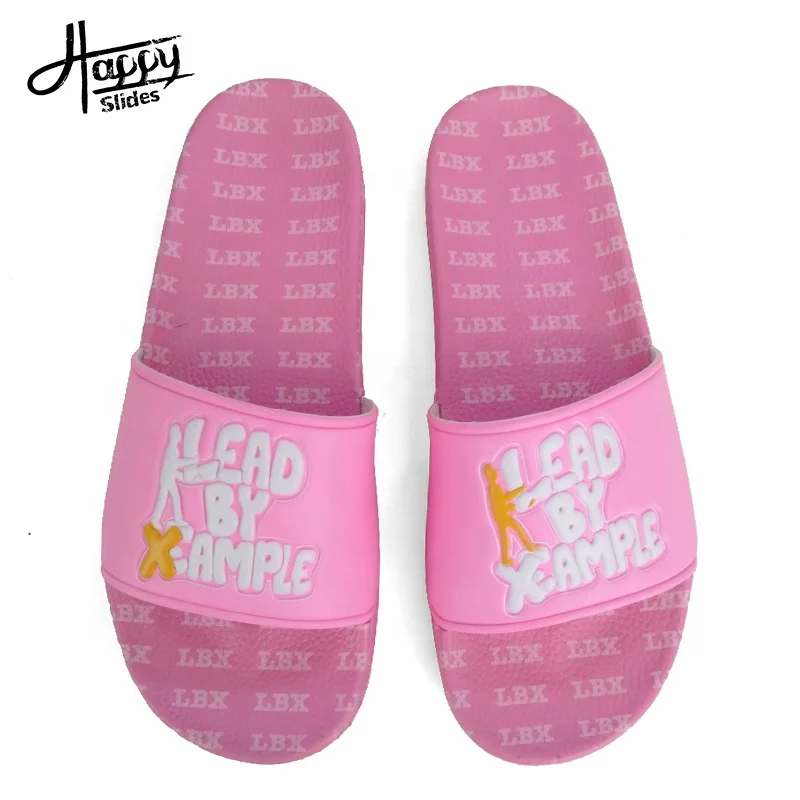 

Happyslides Printed Pvc Beach Slippers,Black Custom Logo Slides Casual Footwear Women,Cheap Fashionable Slippers Summer 2019