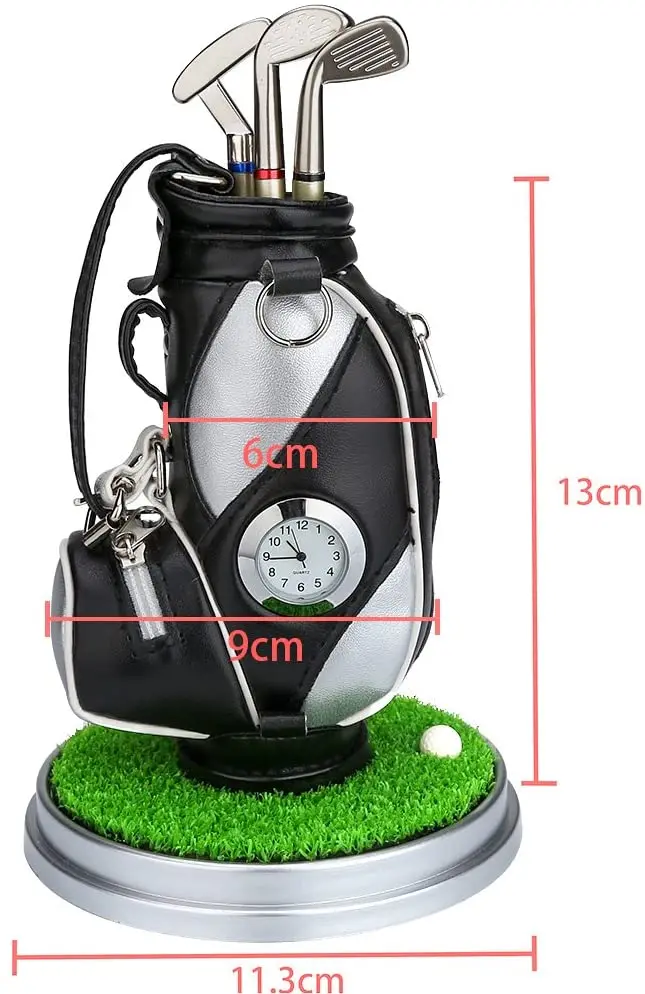 Desktop Golf Bag Pen Holder With Golf Pens Clock 6piece Set Of Golf