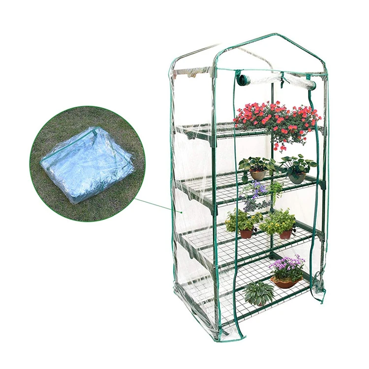 

4 tier Garden plant tools small pvc mini greenhouse with shelf, Green