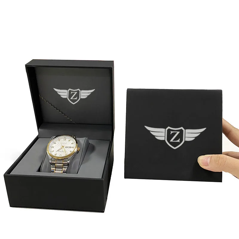 

Luxury High Quality Custom Logo Black PU Leather Cardboard Paper Gift Packaging Single Watch Box case, Any