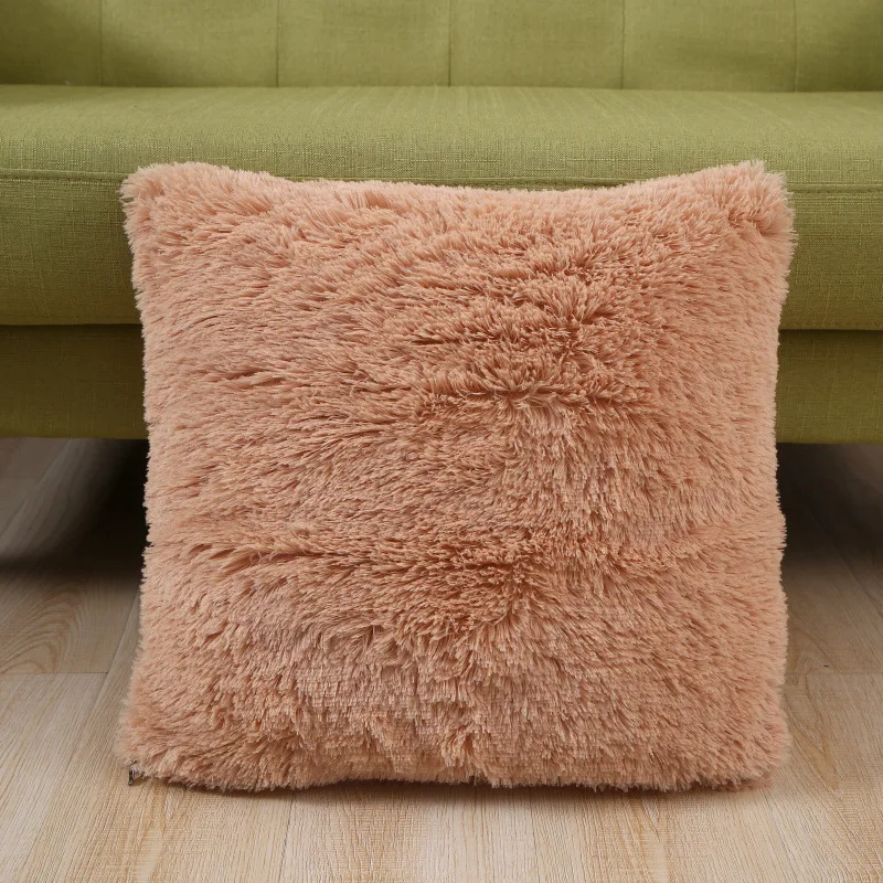High Pile Microfiber Long Shaggy Fleece Bedroom Bed Throw Pillow Invisible Zipper Closure Bedroom Throw Pillow